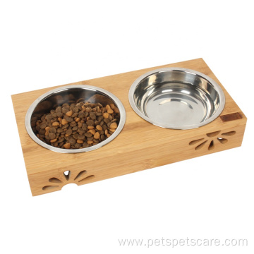Feeders Luxury Pet Bowls With Elevated Bamboo Stand